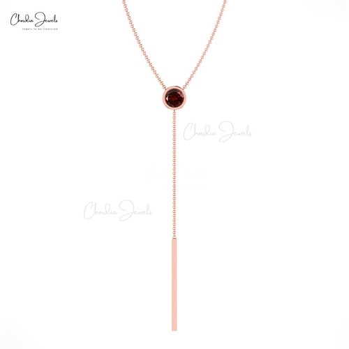 1/4CT Natural Garnet Bezel Set Lariat Necklace in 14k Solid Gold Women's Jewelry - Picture 15 of 22