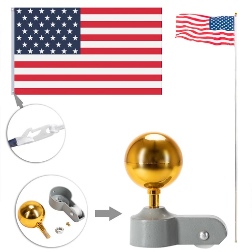 Top 25 Ft Aluminum Flag Pole Sectional /Telescopic Flagpole Kit U.S Flag Ball - Picture 15 of 17