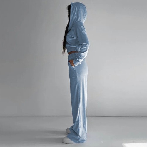 2Pcs Women Hooded Zipper Long Sleeve Tops+Long Pants Tracksuit Holiday Sport Set - Picture 10 of 23