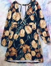 Nasty Gal Yellow Flower And Black Background Dress Size 10 Brand New (R)