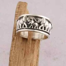 Anillo Elefante 925 Plata Esterlina Sólida Anillo Giratorio Anillo de la Suerte Animales Joyería