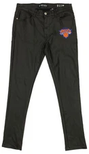 FISLL NBA Men's New York Knicks Waxed Jeans, Black