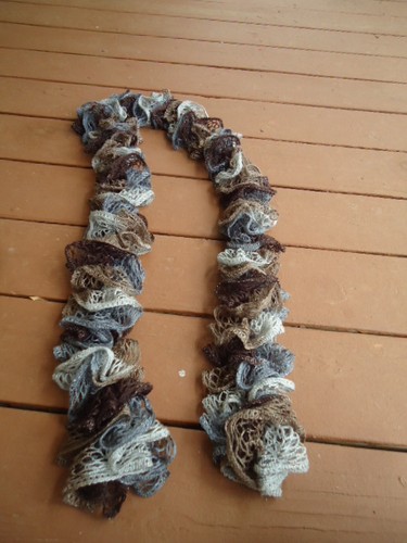 Long Variegated Brown Multi-Colored Rolly-Polly Crocheted Scarf Size ...