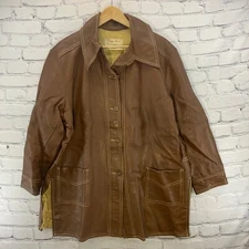 Custom Milco West Vintage Leather Jacket Womens Sz L XL Tan Coat 70’s Classic