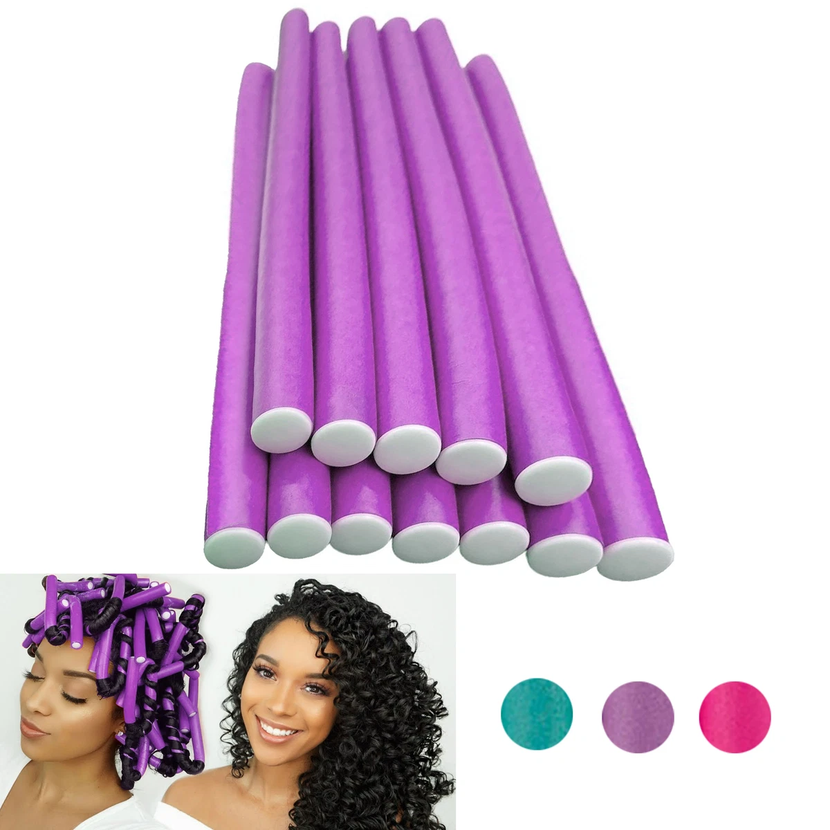 24 Pc Heatless Curlers Hair Rollers Flexible Curl Foam Flexi Rods Bendy  Medium