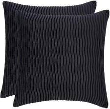 5 Piece LUXURY BLACK VELVET WAVE STRIPE PLEATED PILLOW COVERS 18X18 12X20