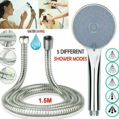 Universal SHOWER head and HOSE set high pressure chrome 5 mode massage power jet