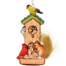 Bronners 4 " Blown Glass Bird Feeder Hanging Ornament -squirrel-finch-cardinal