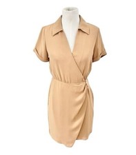 NWT Women's Nine West Surplice Shirt wrap Dress short sleeve v neck tan sz XL