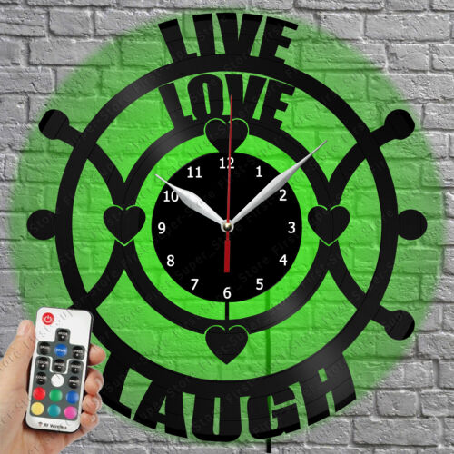 LED Clock Live Love Laugh Vinyl Record Wall Clock Led Light Wall Clock 2369 - Afbeelding 1 van 11