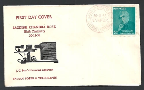 (BL India1958 Jagdish Chandra Bose Birthday J C Bose's Microvave Apparatus 2FDC