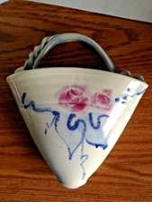 AWESOME Studio Pottery Clay WALL POCKET Hearts & Roses Marked but Illegible