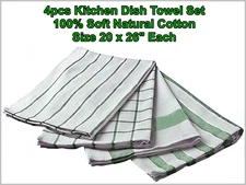 PRO Kitchen Dish Towels Set 100% Natural Cotton Size 20" x 26" each- 4pcs GR