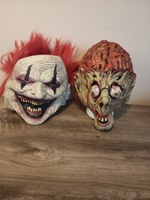 2 Vtg Halloween Scary Clown 2004  2001 Zombie Paper Magic Group Rubber Masks