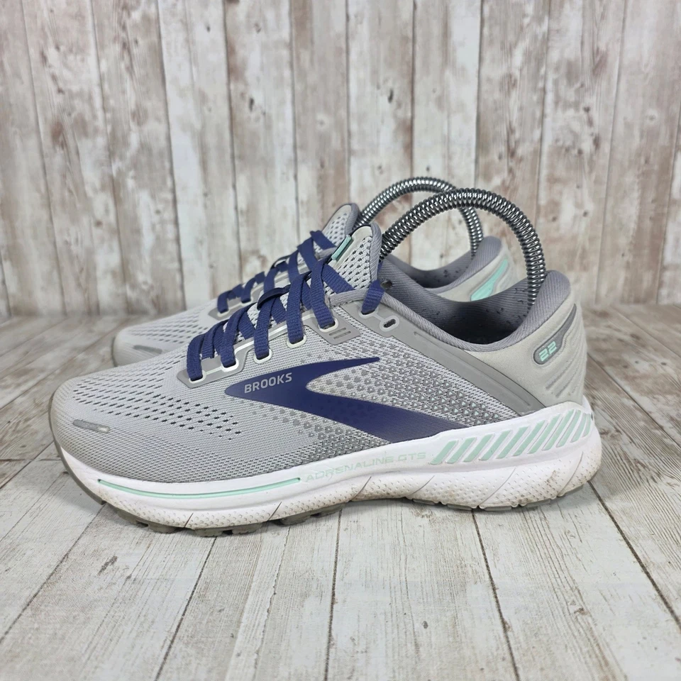 Brooks Adrenaline GTS 22 Wide Womens Running Shoes Grey Blue Mint Size 7 - Image 2 of 4
