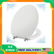 Elongated White Toilet Seat Natural Wood Toilet Seat with Zinc Alloy Hinges, Eas