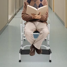 Bedside Commode Chair, Rolling Shower Wheelchair, Foldable Height Adjustable Toi