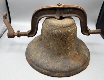 10 1/2  Antique Cast Iron Farm Bell Original With Yoke