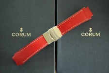 CUSTOM CORUM 19MM RED MOROCCO LEATHER WING WATCH BAND STRAP + DEPLOYMENT BUCKLE