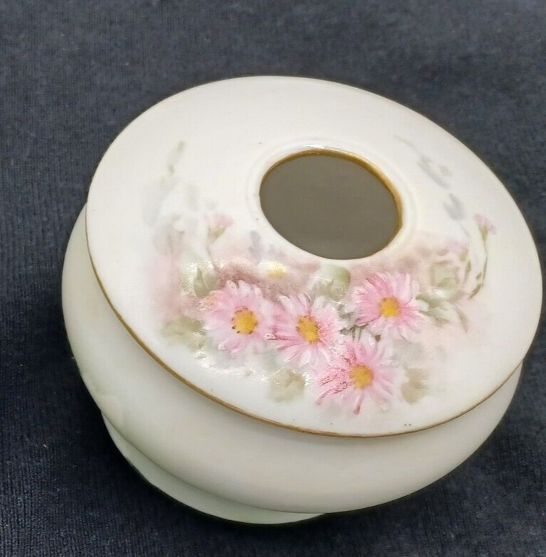 Hand Painted Antique Pink Floral Vanity Hair Receive/Trinket Box Weimer Germany