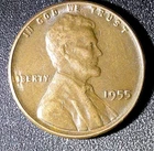 1955 P Lincoln Wheat Penny Die Chips On Wheat Ear Error