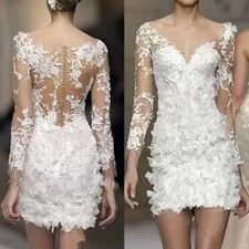 Boho Short Wedding Dresses V-Neck Long Sleeves Lace 3D Floral Mini Bridal Gowns