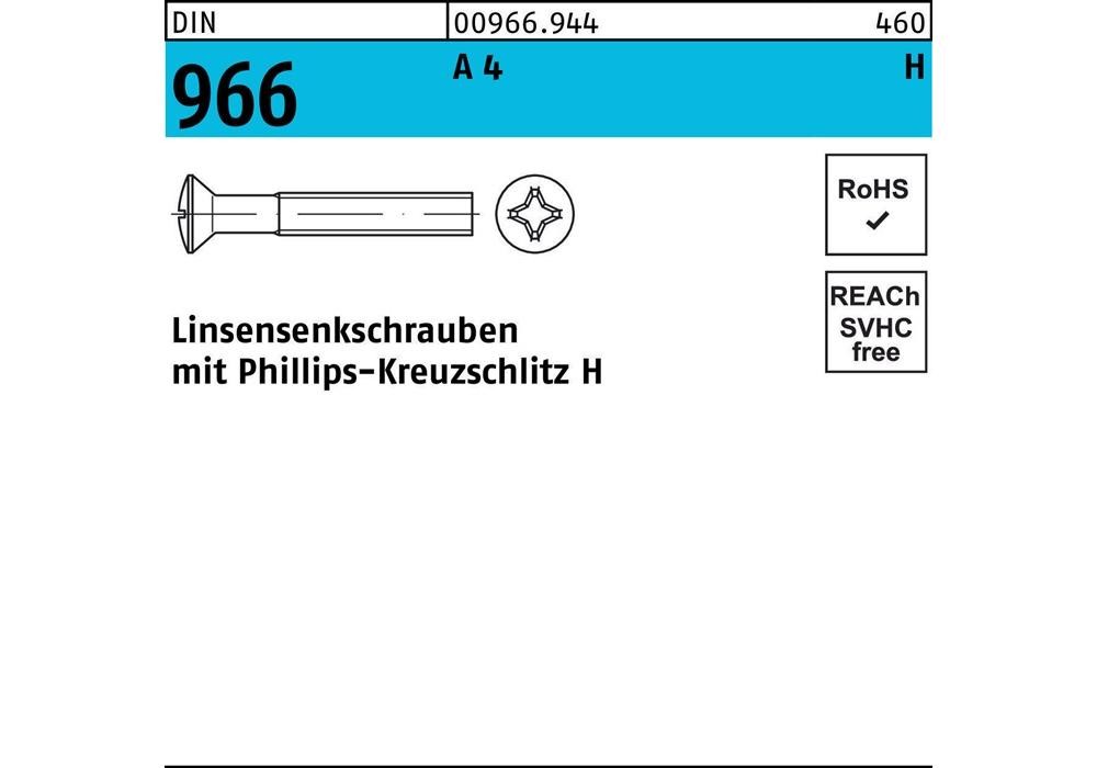 Рейхер Linsensenkschraube DIN 966 м.Кройцшлиц PH M 6 x 10 -H A 4