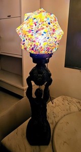 Antique Art Deco Starburst Globe Figural Woman Lamp End Of Day Pewter *Read*