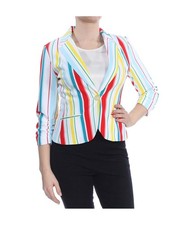 XOXO Womens Ruched Sleeve One Button Blazer Jacket, beachstipe, XS