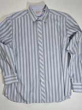 Ted Baker Dress Shirt Mens Size 17 Blue Black Grey Superfine Endurance Cotton