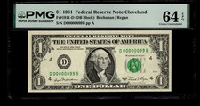 Low Serial Number 99 Fancy Serial Number One Dollar Bill PMG D00000099B
