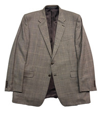 Hickey Freeman 48L Beige Houndstooth Windowpane Madison Blazer Jacket Sport Coat