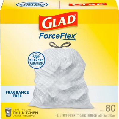 3 Pack - ForceFlex Tall Kitchen Trash Bags,Drawstring Closure,13 Gallon,80-Ct. -