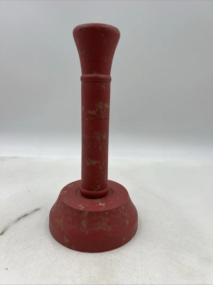 VTG Wood Candle Holder Red Tapered Candlestick Rustic Farmhouse 8" Tall - Image 2 of 4