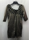 Women's Gold Black Floral Brocade Kurti Tunic Dress Metallic Slits 3/4 Sleeve — photo 2