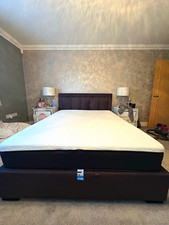 Grey Fabric Upholstered King Ottoman Lift Storage Bed Frame Headboard Slats