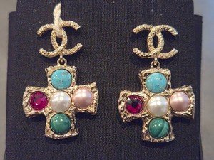 Authentic Celestial Cross Harmony Earrings – Gold‑Plated CC Sigil with Prism‑Burst Gemstones