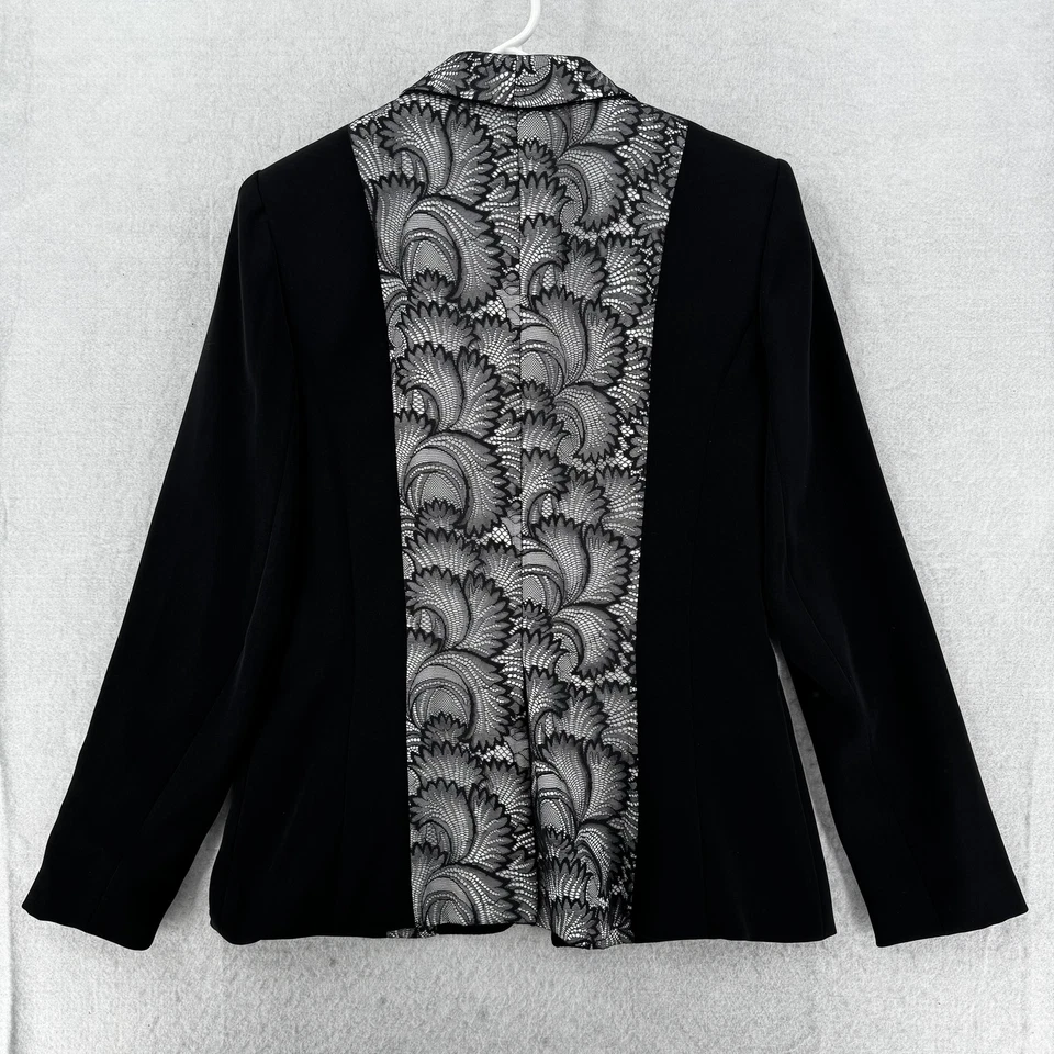 Nanette Lepore Blazer Womens 8 Black Silver Lace Trim Jacket Formal Made USA - Image 2 of 4