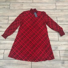 Tommy Hilfiger red/black plaid dress with ruffle sleeves and collar, size 10
