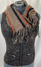 Orvis Women’s Small Sleeveless Sweater With Attached Shawl And Fringed Zip Up