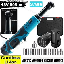 18V 3/8'' Cordless Ratchet Right Angle Wrench Impact Power Tool+2 Battery 80NM