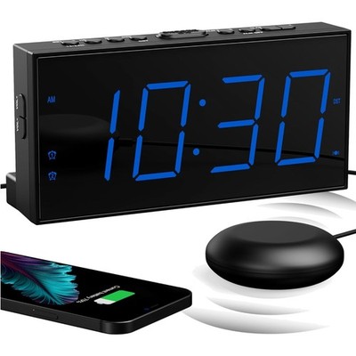 Lauter Wecker mit Vibrationsfunktion Doppelwecker Großes Display USB Ladegerät