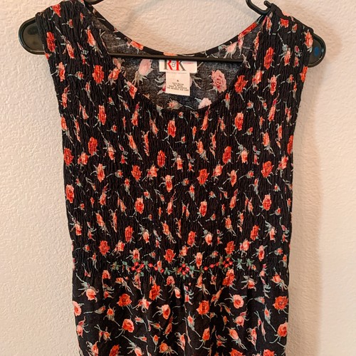 VTG 90s R&K Long Maxi Sleeveless Dress Black Smocked Floral Embroidered Size 8 - Picture 17 of 19