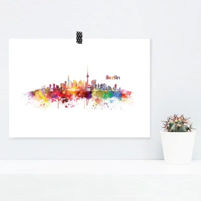 JUNIWORDS Poster "Skyline Berlin" in Aquarell Geschenk Geburtstag DIN A4 A3 A2  - Bild 1 von 3