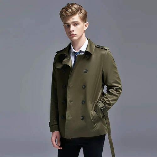 Zweireihiger schmaler Herren-Trenchcoat Frühling britischer Stil kurzer Windbreaker - Bild 26 von 27