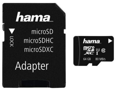 HAMA - 64GB Class 10 MicroSDXC UHS-I Memory Card 80MB/s