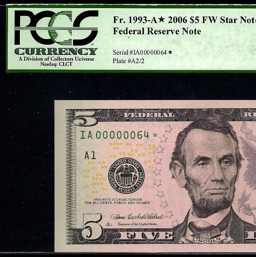 2006 $5 Federal Reserve Note PCGS 67PPQ birthday star low serial number 64* - Image 2 of 3