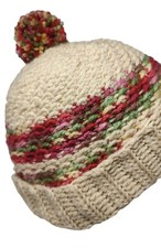 New Hand Knitted Beanie Pom Pom Brim Hat Beige Red Pink Winter Unisex Hand Made