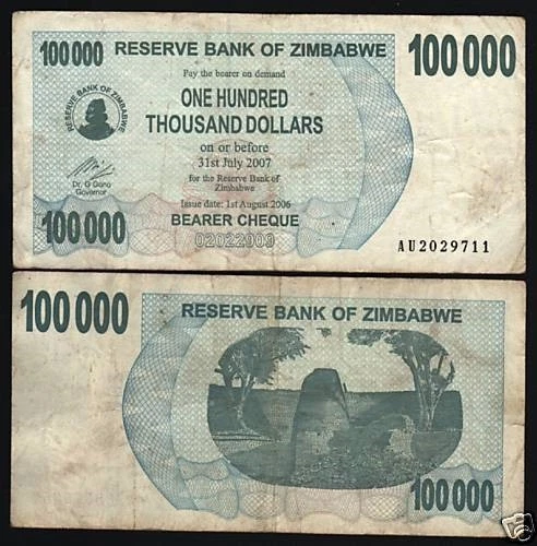 Zimbabwe 100000 DOLLARS x 100 Pcs 2006 P-48 Currency Lot Bundle Zimbabwean NOTE - Image 3 of 4
