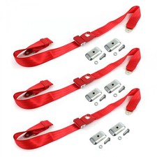 Amc Amx 1967 - 1974 Standard 2pt Red Lap Bench Seat Belt Kit W Bracketry - 3 Be Amc Amx 1967 - 1974 Standard 2pt Red Lap Bench Seat Belt Kit W Bracketry - 3 Be